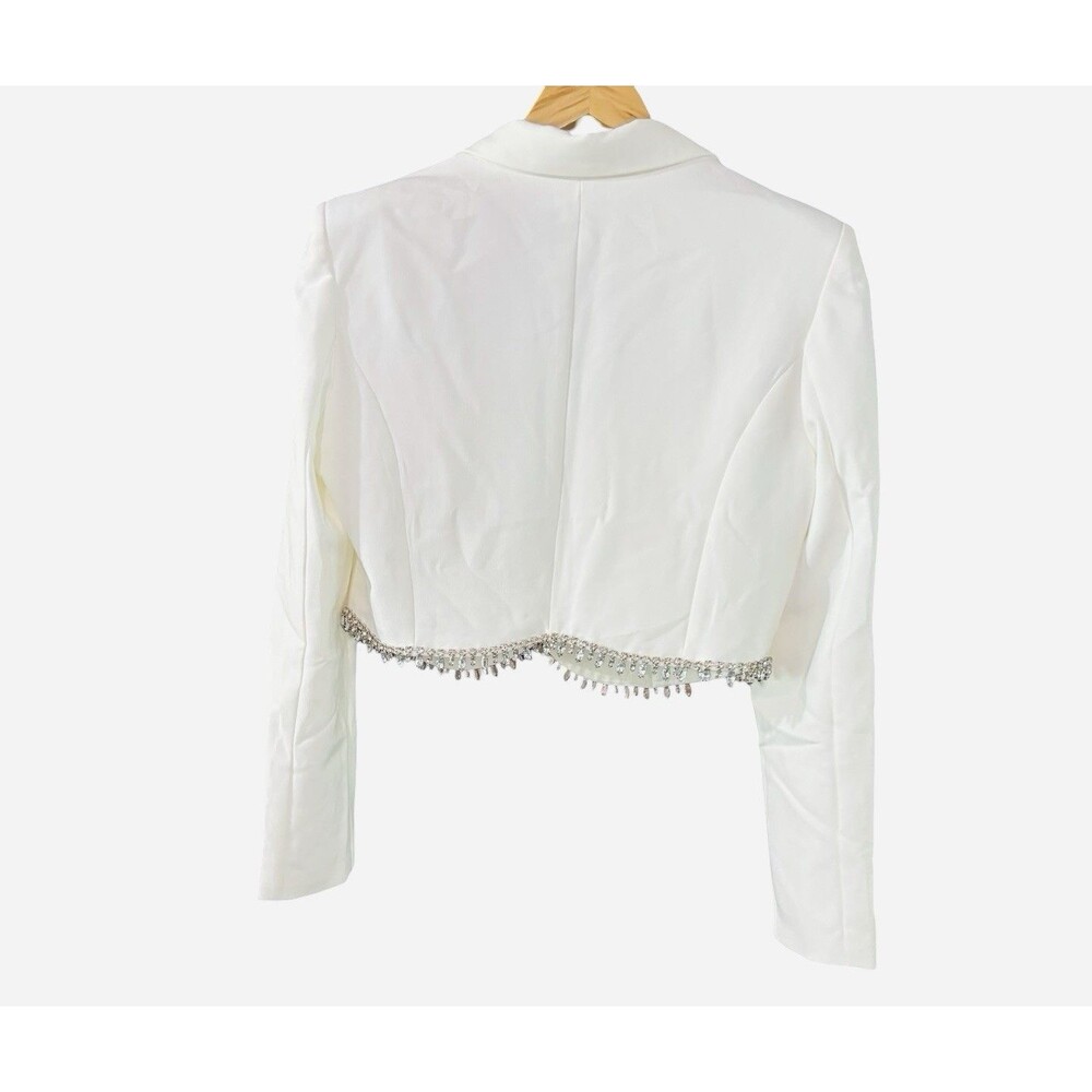 12th Tribe Off White Melania Cropped Long Sleeve Rhinestone Crystal Blazer XL - Picture 7 of 7